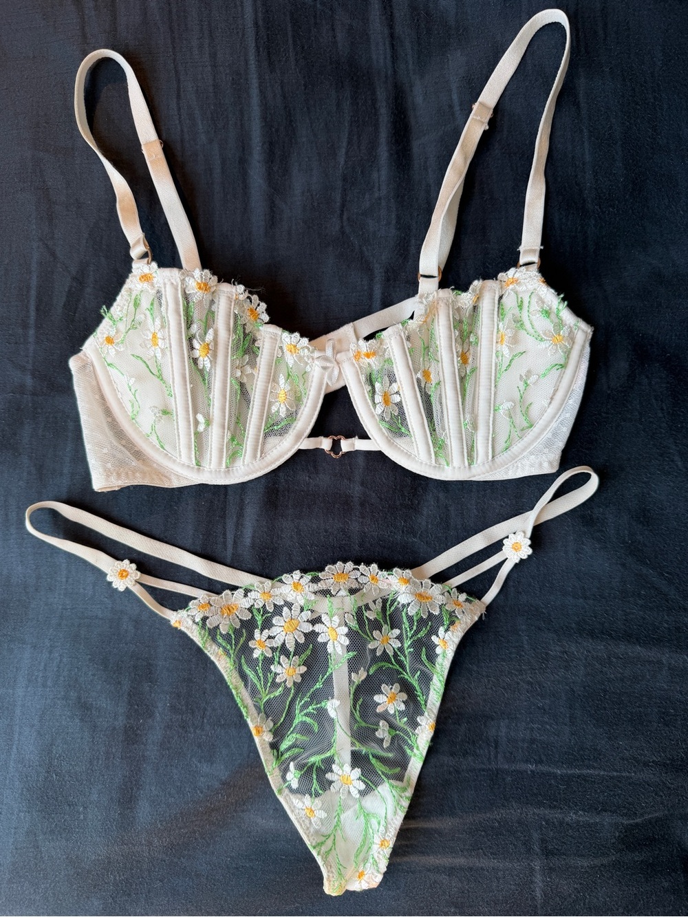 Victoria’s Secret Wicked Unlined Daisy Chain Embroidery Balconette Bra & Panty